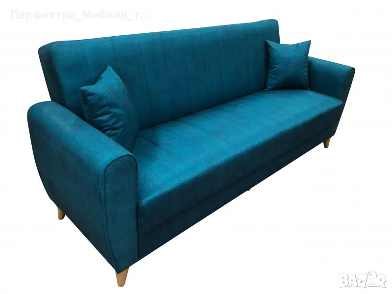 Велурен диван с фунция сън в цвят петрол на склад-най-ниска цена!, снимка 1
