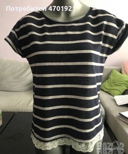 Тъмносиня дамска тениска на райе, снимка 1