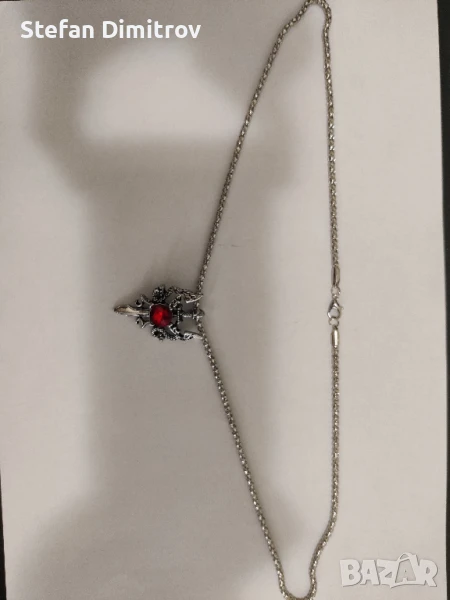 Гердан с меч и червен камък - Рицарски медальон, снимка 1