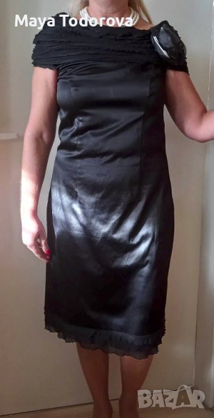 Офицялна черна рокля от сатен, снимка 1