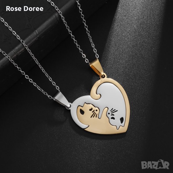 RD 372 Котета бижута колие златисто и сребристо медицинска стомана котка безплатна доставка подарък, снимка 1