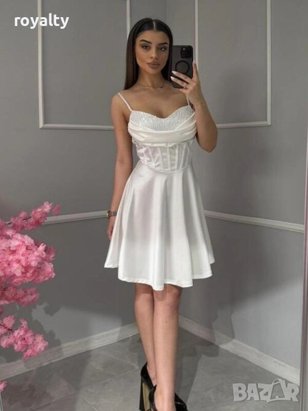 Официална бяла сатенена рокля , снимка 1