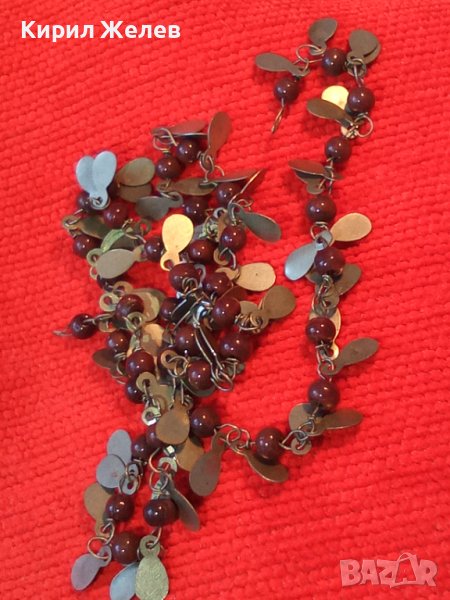 СТАР ПОСРЕБРЕН ЛИСТОВИДЕН с МЪНИСТА ЕТНОГРАФСКИ НАКИТ ГЕРДАНЧЕ КОЛИЕ 41941, снимка 1