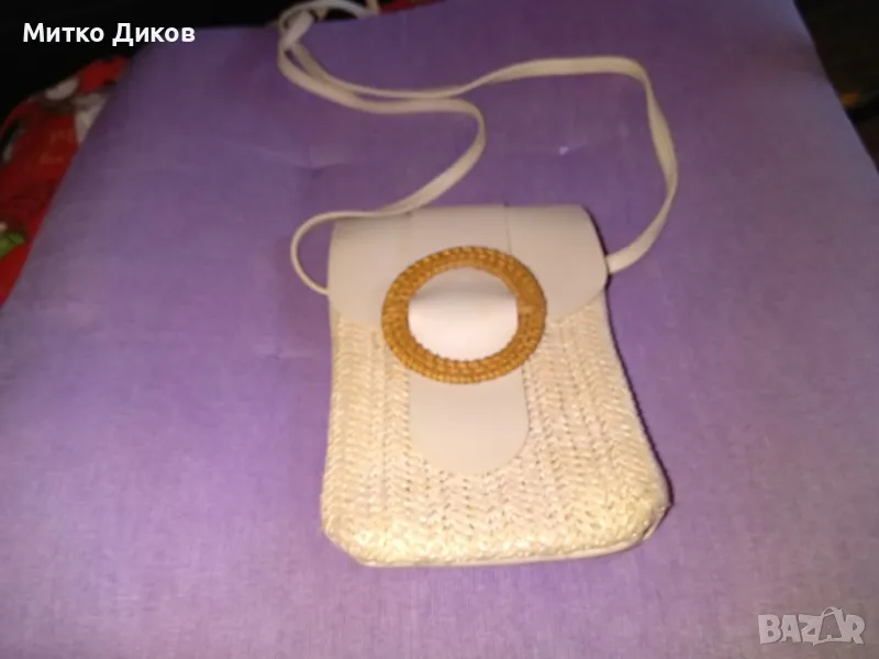 Чантичка бежова кожена полска за мобилен или друго женска 184х118мм, снимка 1