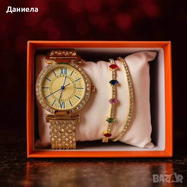 Дамски комплект 3-в-1: Елегантен часовник с две гривни в подаръчна кутия, снимка 1