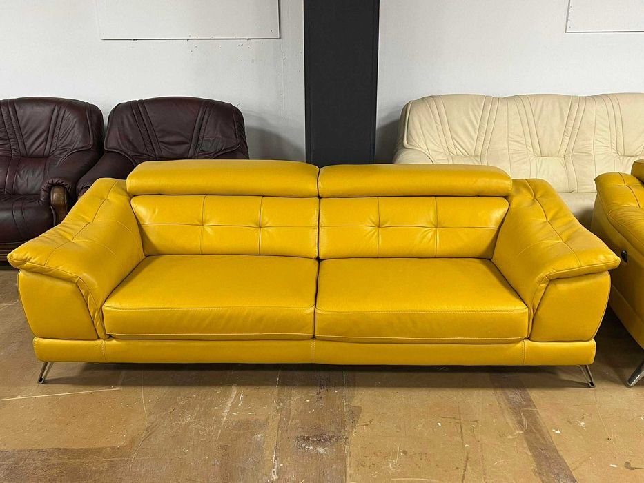 Жълти кожени дивани две тройки с релаксиращ механизъм в Дивани и мека мебел  в гр. Ямбол - ID40473420 — Bazar.bg