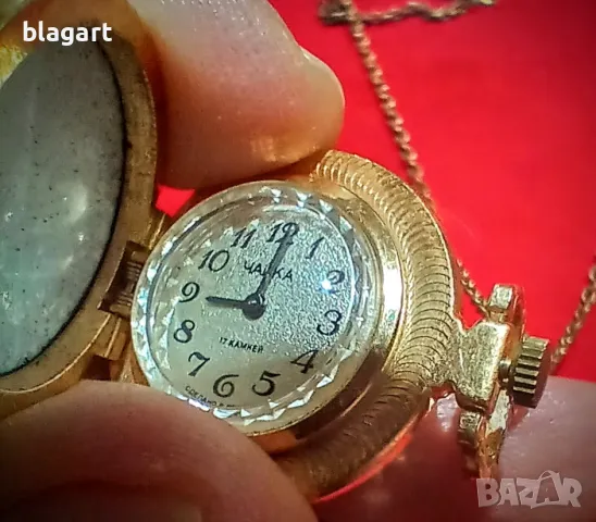 Колие-часовник,"Чайка"-позлата,емайл, снимка 4 - Дамски - 47635445