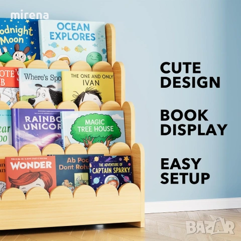 Етажерка за книги с фестон, Монтесори библиотека дървен естествен цвят, снимка 2 - Етажерки - 53192668