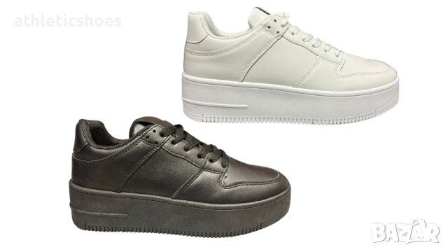 Дамски кожени маратонки в бяло и черно