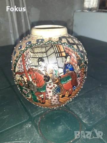 Красива уникална стара ваза порцелан Сатцума Satsuma, снимка 4 - Антикварни и старинни предмети - 53307536