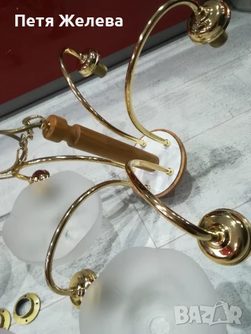 Полилей 5 крушки-дърво,стъкло и метал/Австрия , снимка 6 - Полилеи - 50731985