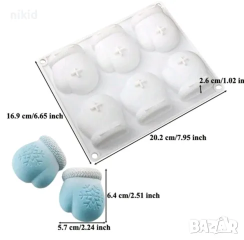 6 ръкавици ръкавица зимна силиконов молд форма фондан шоколад гипс свещ сапун, снимка 3 - Форми - 48326910