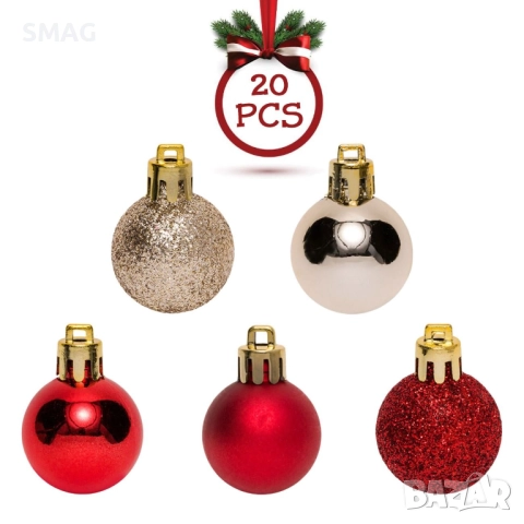 Комплект коледни топки червено и шампанско 3 см 20 бр._1198803