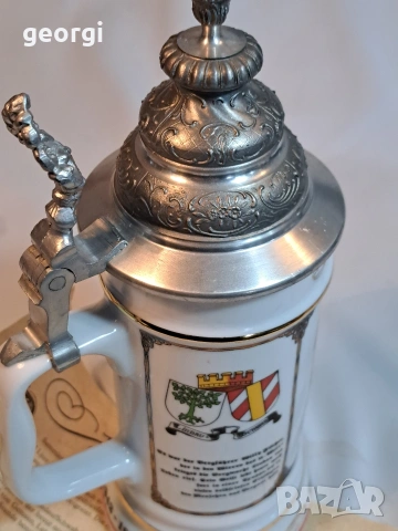 колекционерска немска порцеланова халба с калаен похлупак 33/1, снимка 8 - Колекции - 53382676