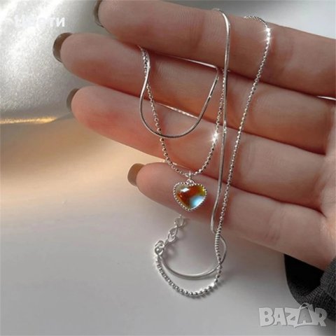 Колие сърце с двойна верижка, снимка 4 - Колиета, медальони, синджири - 44157578