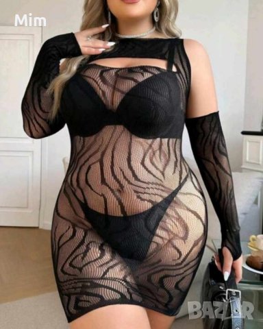Черна рокля на фигури с ръкавици , снимка 3 - Рокли - 44470452
