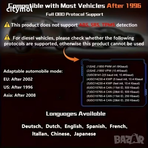 Автодиагностика OBD2 Скенер CY3001 – Четец на грешки, снимка 8 - Аксесоари и консумативи - 53750425