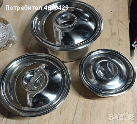 Комплект купи с капак в различни размери от неръждаема стомана - 3 бр.