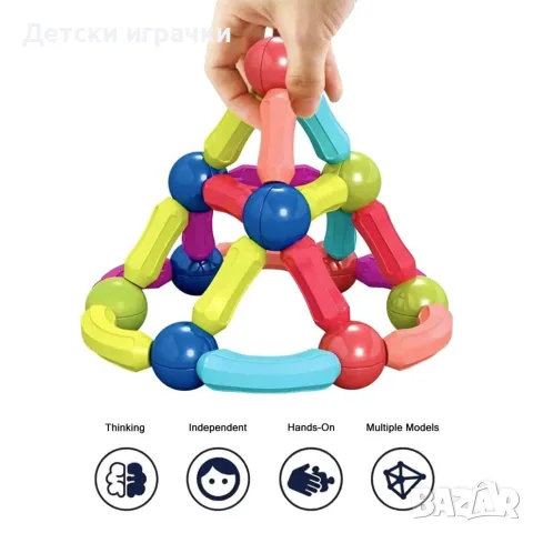 Магнитен конструктор игра Construction, Sticks Building многоцветна, 58 части, снимка 5 - Конструктори - 56043645