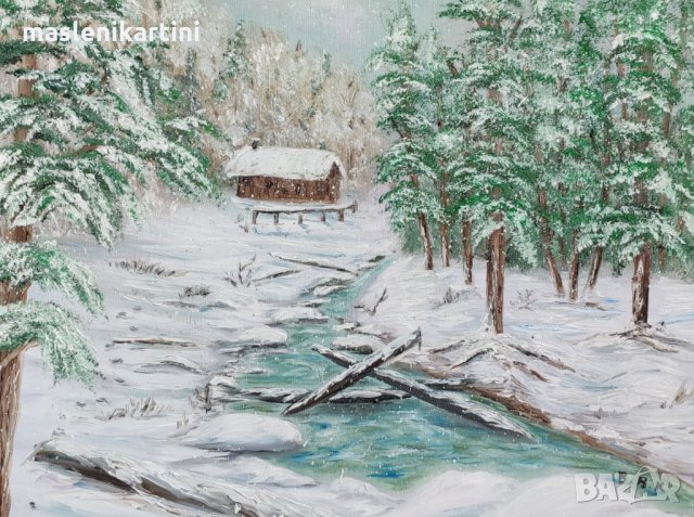 Зима в гората маслена картина, снимка 1