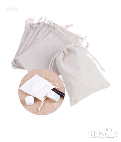 Комплект от 60 ленени торбички с връв, 10x15см