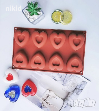 8 големи вдлъбнати сърца сърце силиконов молд форма шоколад гипс свещ декор украса, снимка 2 - Форми - 36455157