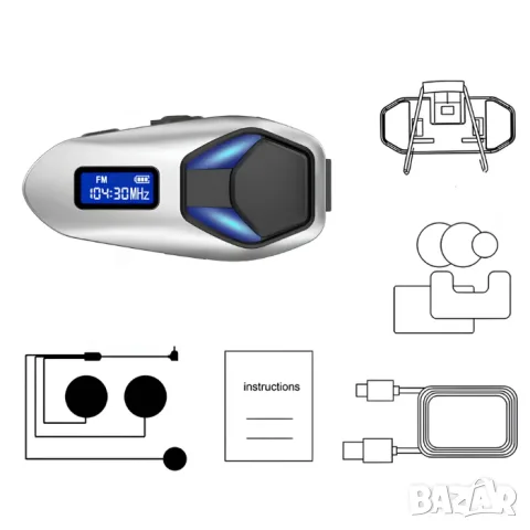 Bluetooth интерком за мото каска с FM радио и 40 часа работа, снимка 3 - Аксесоари и консумативи - 55866230