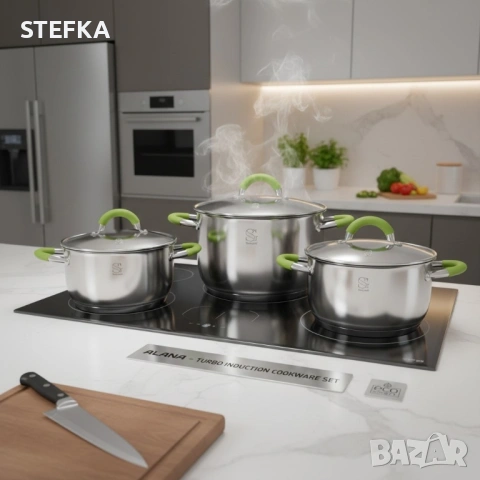 Комплект тенджери /5слойно дъно, снимка 2 - Съдове за готвене - 53051072