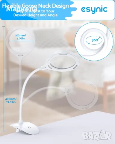 Увеличителна лампа eSynic / Акумулаторна Лампа с Лупа / Лампа за Четене, снимка 3 - Други - 49663020