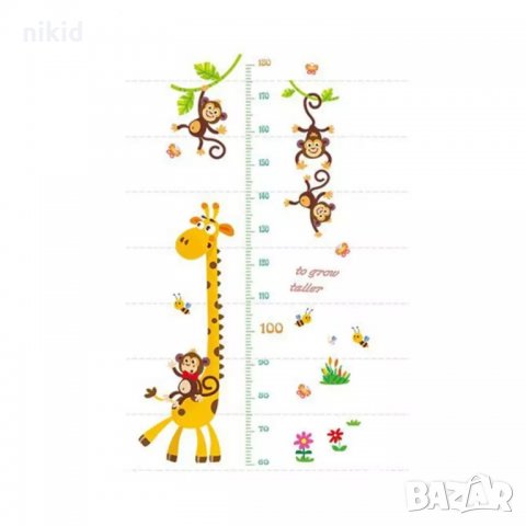 Жираф и маймунки на клон метър за стена и мебел детска стая лепенка стикер самозалепващ, снимка 3 - Други - 34817973