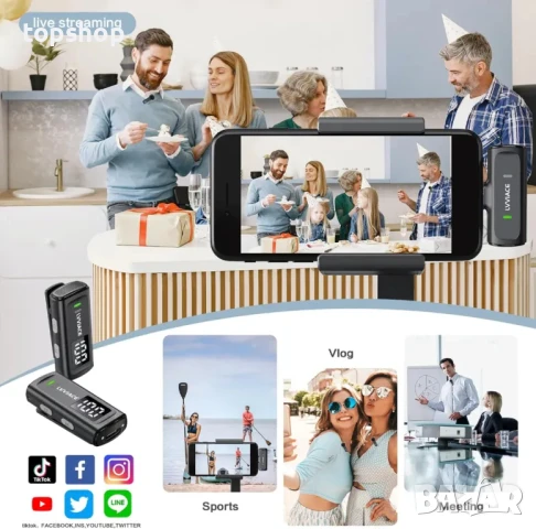 НОВИ Безжични микрофони Lavalier за телефон за iPhone и iPad с 40 часа предавател, дигитален дисплей, снимка 4 - Аксесоари за Apple - 50577149