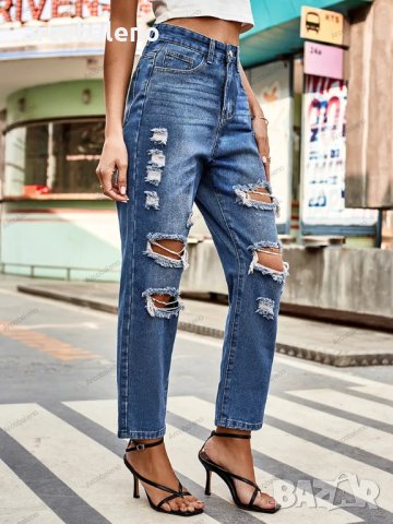 Дамски универсални изпрани скъсани дънки с прави крачоли , снимка 2 - Дънки - 41948591