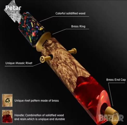 Професионален Кухненски Нож от Японска дамаска стомана, снимка 4 - Прибори за хранене, готвене и сервиране - 53733474