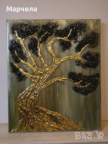 Картина златно дърво с камъни