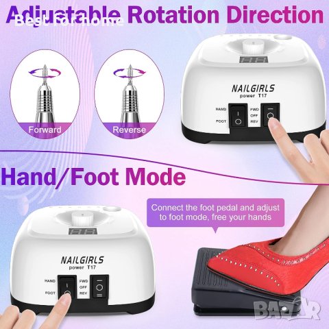 Професионална пила за маникюр- педикюр NAILGIRLS T17- 35000RPM, снимка 13 - Педикюр и маникюр - 41712034