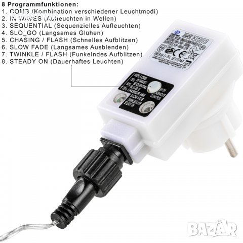 50 LED парти лампички, 4 цветни, трафо, дистанционно, Коледна декорация, нощно осветление, снимка 3 - Лед осветление - 34447569