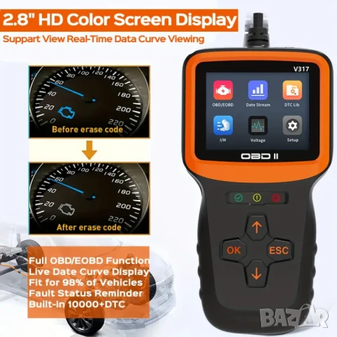 Full OBD2 EOBD автомобилен диагностичен кодочетец V317SE, снимка 5 - Аксесоари и консумативи - 51084679