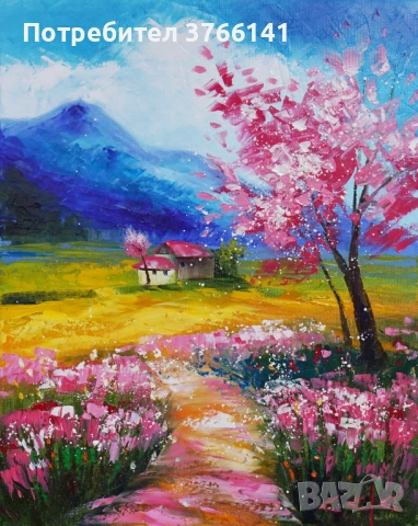 "Пролетен пейзаж" Картина 50х40 см, Маслена живопис с шпакла