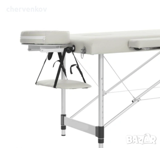 трисекторна козметична масажна кушетка дървена бяла крем масажно легло, снимка 8 - Кушетки - 53166015