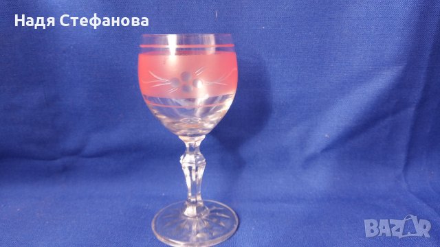 Разкошни ретро ракиени чаши, калиево стъкло, ръчна гравюра – 6 бр, снимка 8 - Чаши - 44496914