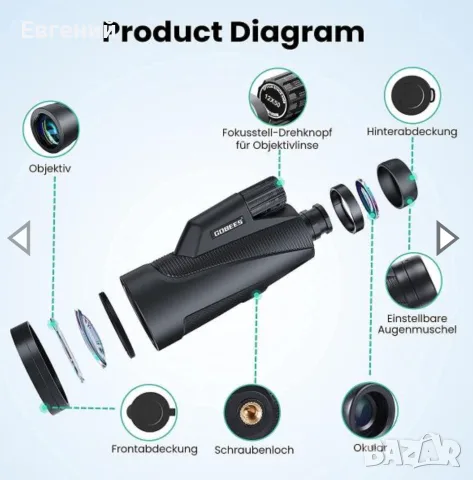 Монокулярният телескоп GOBEES 12x50 HD Starscope, монокуляр с държач за смартфон и статив, 12-точков, снимка 2 - Чанти, стативи, аксесоари - 55845848
