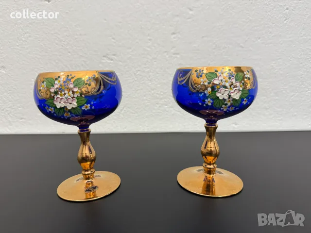 Винтидж БОХЕМСКИ кобалтови чаши с 24к позлата. №8251