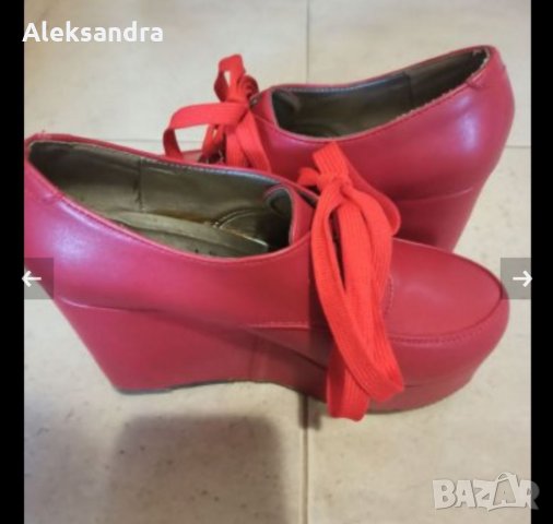 Дамска червен обувка на платформа, снимка 1