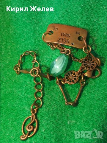 СТАРА МАРКОВА ВИНТИДЖ МЕДНА АРТ ГРИВНА с ЦВЕТНО МЪНИСТО 20332, снимка 2 - Гривни - 35507086