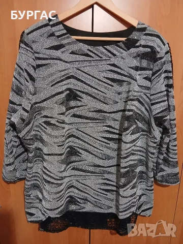 НОВА раз. 58-4xl ЕФЕКТНА И КРАСИВА ОФИЦИАЛНА БЛУЗКА-ТУНИКА В ЧЕРНО И СРЕБРИСТО