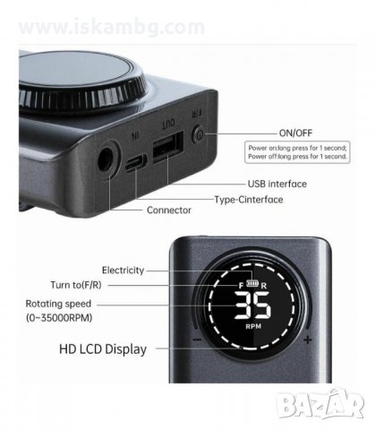 БЕЗЖИЧНА ЕЛЕКТРИЧЕСКА ПИЛА ЗА МАНИКЮР, 35000 ОБОРОТА - код V-201 БЕЗЖИЧНА, снимка 4 - Педикюр и маникюр - 33888656