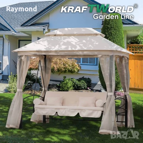 Луксозна градинска люлка Marbella с шатра и мрежа – трансформираща се в легло, снимка 8 - Градински мебели, декорация  - 51188226