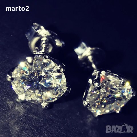 Елегатни Сребърни Обеци с Мойсанит по 1 Карат на Обеца, общо 2 Карата!, снимка 6 - Обеци - 41643072