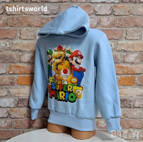Нов детски суичър с дигитален печат Super Mario (Супер Марио) в светлосин цвят, снимка 3 - Детски анцузи и суичери - 42740614