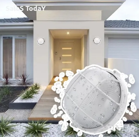 Външна лампа, бяла, кръгла, Ø17x8см, 60W, E27, снимка 1